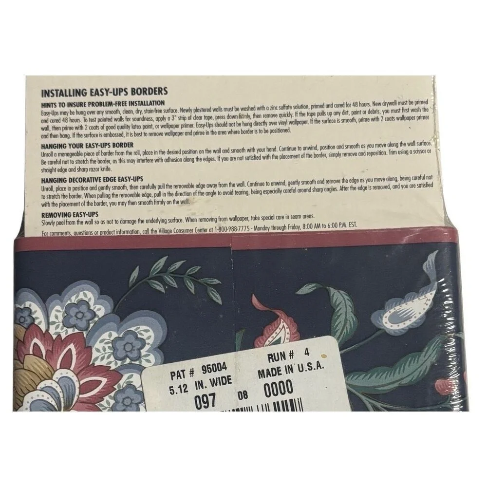 New Easy‎ Ups Self Adhesive Borders Village Floral Pattern NIP Sealed 15 Feet
